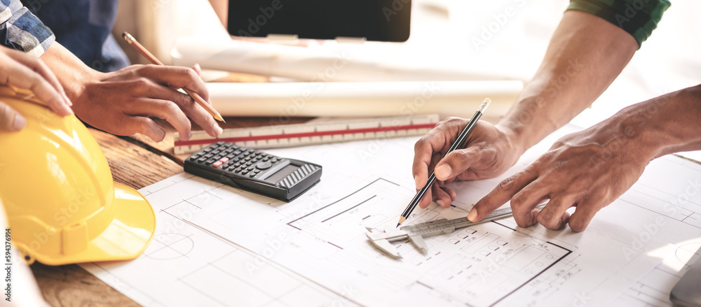 Wall mural construction and engineer structure concept of engineer working