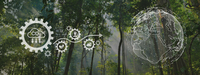 Renewable energy-based green businesses can limit climate change and global warming, Sustainable development and business based on renewable energy, Reduce CO2 emission and co2 footprint concept