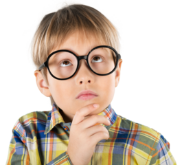 Portrait of a cute young school boy with glasses