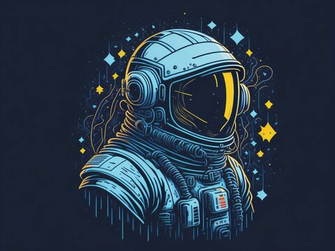 A beautiful illustration of an astronaut in a space suit, with stars and space elements around / Generative AI