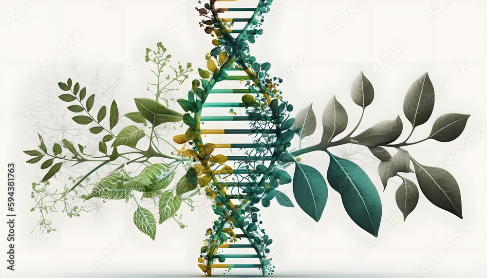 Wall mural dna and plant and gene therapy, biology laboratory nature. concept biochemistry structure on white i