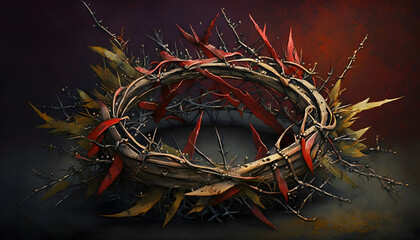Crown thorns of Jesus Christ. Oil painting. Generation AI