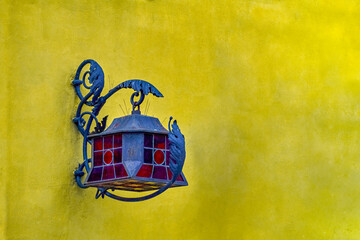 Vintage retro lantern in the old town of warsaw, poland