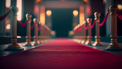 Red carpet and golden barrier. Generation AI - obrazy, fototapety, plakaty