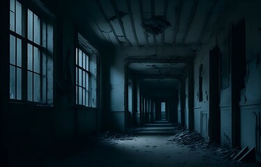 building, old, abandoned, interior, light, corridor, room, dark, house, dirty, ancient, shadow, aged, terror, creepy, psychiatric, hospital, asylum - obrazy, fototapety, plakaty