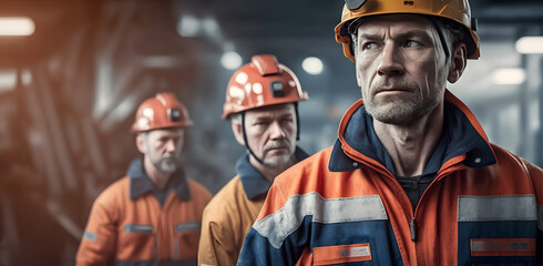 Fototapeta premium Team worker industry, engineer of Petrochemical oil rig, gas electricity. Generation AI