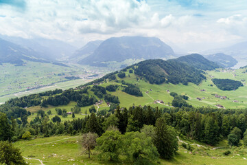 Fototapeta na wymiar Aerial view of Burgenstock on Lucerne lake green mountains, Burgenstock, Switzerland