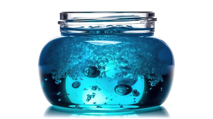 Cosmetic gel in a jar on a white background. Blue transparent gel with textur. Generative Ai