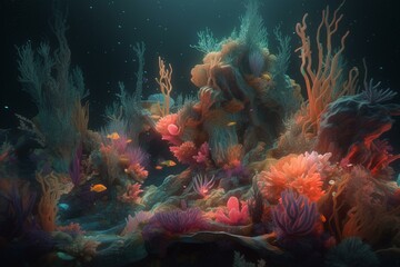 Fototapeta na wymiar underwater scene with coral reef created with Generative AI technology created with Generative AI technology