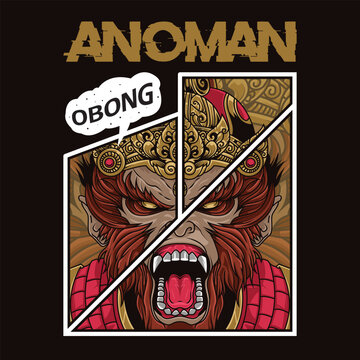 Anoman Obong or king monkey t-shirt design, suitable for printing and other uses.
