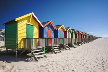 Colorful Beach Huts Summer Scenery Seaside Vacation