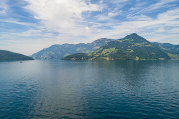 Aerial view of Lucerne lake with its Fjords and green mountains, Lucern, Switzerland