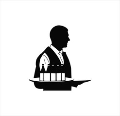 A smart waiter of restaurant silhouette vector art