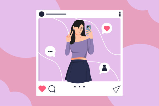 Beautiful girl taking selfie in social media day.  women talking, typing, chatting, listening music and taking selfie with phones.