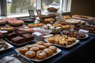 bake sale fundraiser, with a variety of delicious treats for purchase, created with generative ai