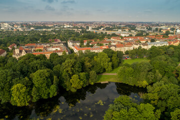 Fototapeta na wymiar Aerial view of lake at Treptower Park, Berlin, Germany
