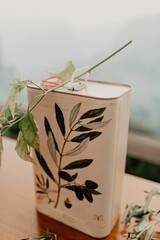 Closeup of stylish decorations on tables for a wedding celebration