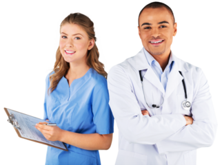 Male doctor with female nurse in the clinic