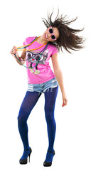 Beautiful young girl in colored dress dancing
