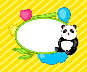 Frame with cute kawaii little panda. Funny character and decorations in cartoon style.