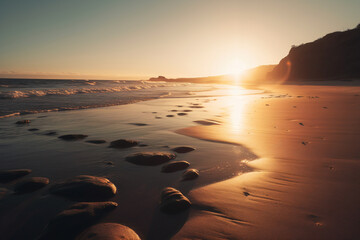 Fototapeta na wymiar Golden Hour Beach Paradise: Stunning Summer Serenity