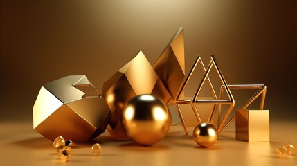 Simple gold aesthetic 3d abstract geometric figures