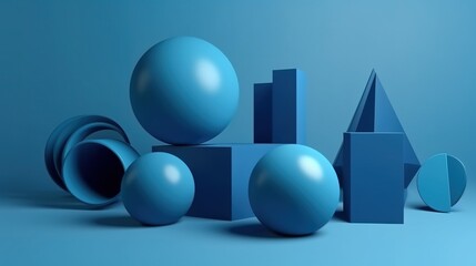Simple blue aesthetic 3d abstract geometric figures