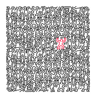 Doodles keith haring inspired pattern illustration with dancing people. Modern art and streetstyle art pattern.