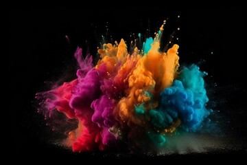 Obraz na płótnie Canvas explosão de pó colorido em fundo preto. Generative AI