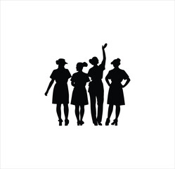 Four nurses silhouette vector art.