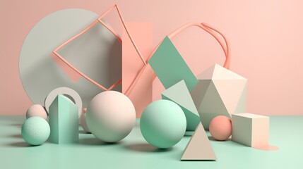Simple multicolor aesthetic 3d abstract geometric figures