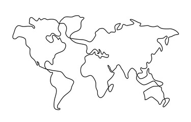 Hand drawn scribble line art world map. Png clipart isolated on transparent background