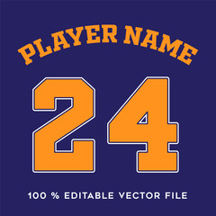 Jersey number basketball team name printable text effect editable vector.