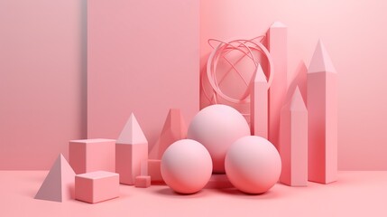 Simple pink aesthetic 3d abstract geometric figures