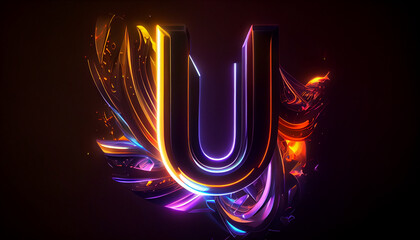 Beautiful abstract futuristic letter U logo Ai generated image - obrazy, fototapety, plakaty