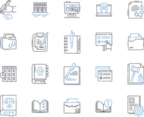 Additional studies line icons collection. Research, Expansion, Supplementary, Extra, New, Advanced, Continued vector and linear illustration. Further,Enhanced,Amplified outline signs set