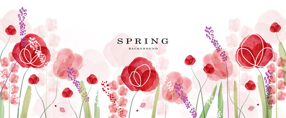  Background with beautiful hand drawn flowers and watercolor.