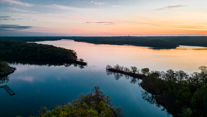 Sunset on Oklahoma lake in the spring