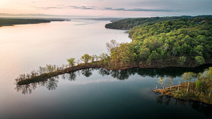 Sunrise over oklahoma lake in the spring