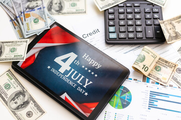 business, office, school and money concept - chart paper, tablet pc