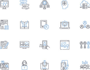 Online customer service line icons collection. Chatbot, Escalation, Follow-up, Resolution, Response, Availability, Personalization vector and linear illustration. Satisfaction,Feedback,Training