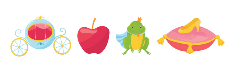 Princess Tale with Shoe, Frog and Carriage Vector Set