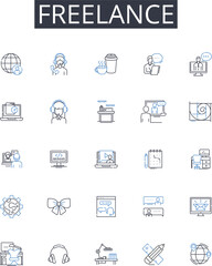 Freelance line icons collection. Independent contractor, Consultant, Self-employed, Soloist, Entrepreneur, Solopreneur, Creative professional vector and linear illustration. Self-starter,Digital nomad