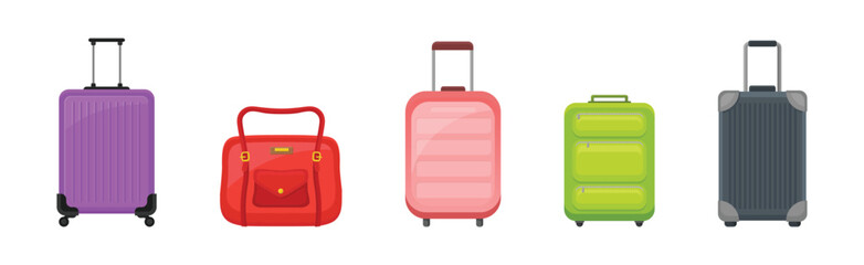 Baggage or Luggage Used for Traveling Vector Set