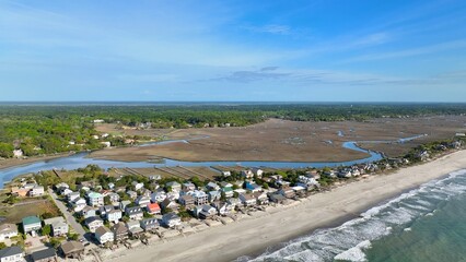 Family vacation beach houses by the ocean and marsh at Pawleys Island, SC south of Myrtle Beach...