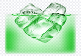 Fototapeta premium Several big translucent ice cubes floating in the water. Isolated on transparent background. Vector illustration in green colors. Transparency only in vector format