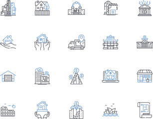 Portfolio diversification line icons collection. Allocation, Balance, Hedging, Spread, Variety, Mix, Asset vector and linear illustration. Equity,Bond,Security outline signs set