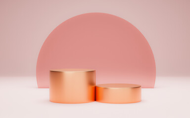 3d rendering rose gold podium ,display for cosmetic .Empty showcase for product presentation.