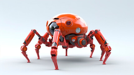 Cute spider robot, crab robot, 3D graphics on white background