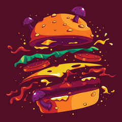 floating hamburger vector illustration. burger vector design for poster template. hamburger vector illustration.